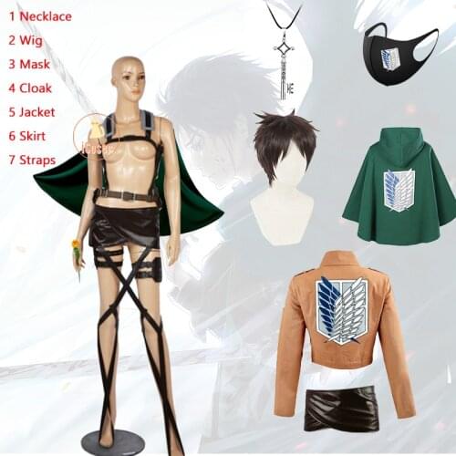 Attack on Titan Eren Yeager Cosplay Costume Legion Cloak Jacket Skirt Belt Straps Anime Shingeki no Kyojin Eren Cosplay Wig Cape