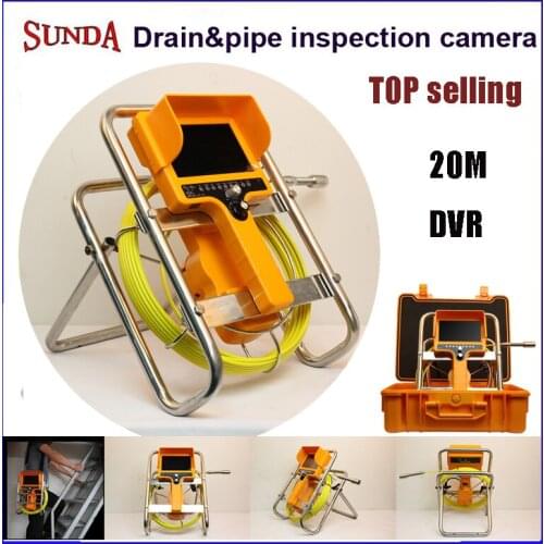 2018 HOT selling pipe inspection camera system 12pcs white led lights 20meter cable stand rail DVR video recording