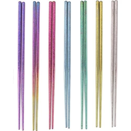 Reusable Chopsticks titanium Tableware Colorful Length 23cm Dishware Silver Iron Antiskid Household Metal Chinese Gift Ta8210