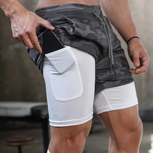 Double layer Jogger Shorts Men 2 in 1 Short Pants Gyms Fitness Built-in pocket Bermuda Quick Dry Beach Shorts Male Sweatpants