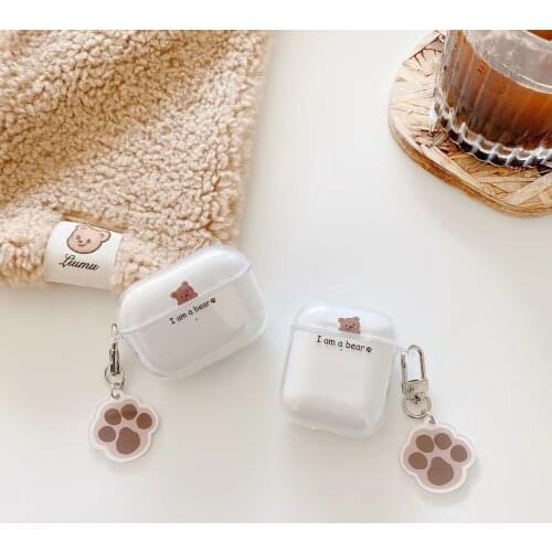 Cute Cartoon Bear footprint pendant Transparent Wireless Bluetooth Headset soft cover For Airpods PRO 2 Earphone Protective case