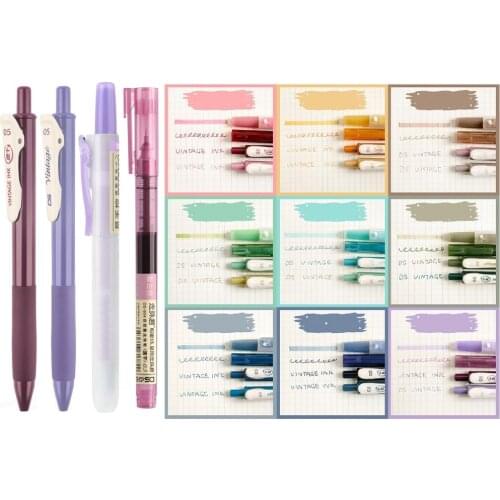 4pcs Vintage Color Pens Set Multi Quick Dry Gel Ink Pen and Fluorescent Highlighter Marker Drawing Paint Art Office School F458