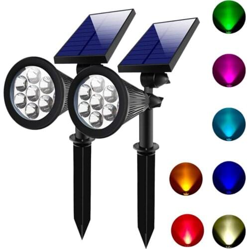 New 2 SETS 7 LED Solar Spotlights Outdoor Solar Lights Waterproof Color Spot Lights for Garden Landscape Spotlights Dark Sensi