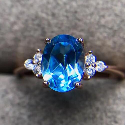 2021 New Launch 925 Silver Inlaid Natural Topaz Ring Womens Jewelry