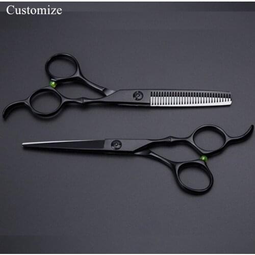 Customize japan 440c 6 inch Hyun black hair salon scissors cutting barber makas scissor Thinning shears hairdressing scissors