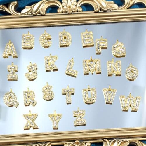 Gold Color Metal 26 Letters Charms Pendant Shinning Rhinestone A-Z Alphabet Pendants For DIYJewelry Making Earring Accessories