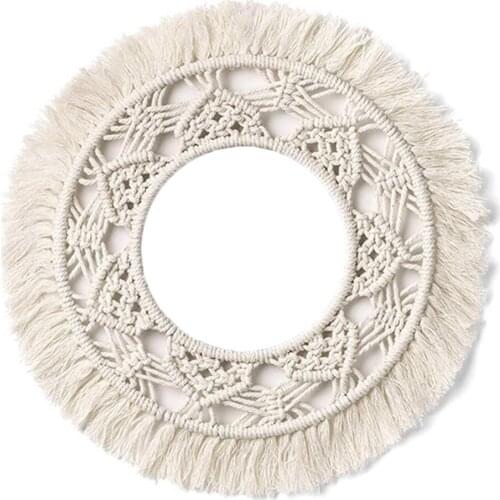 Hanging Wall Mirror Frame With Macrame Fringe Round Mirror Frame Wall Art Decor For Home Baby Nursery Dorm