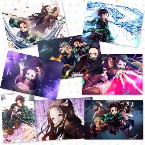 8 pcs/lot Anime Demon Slayer: Kimetsu no Yaiba Posters toy 8 Paintings Wall Picture embossed Poster Toy gift 42x29cm