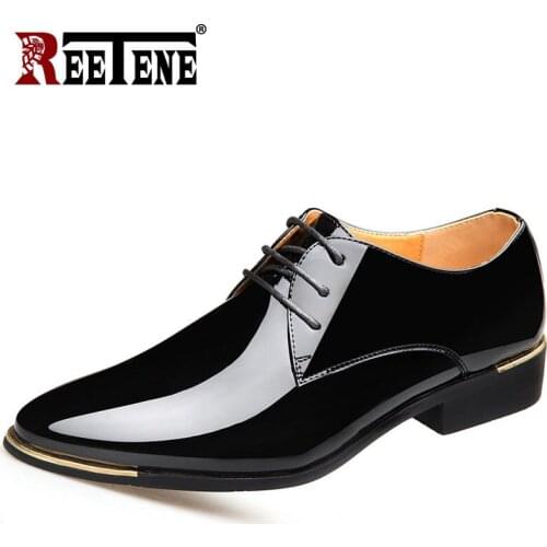 REETENE New Pointed Toe Men Dress Shoes Leather Party Wedding Shoes Derby Oxford Shoes For Men Zapatos De Vestir Hombre