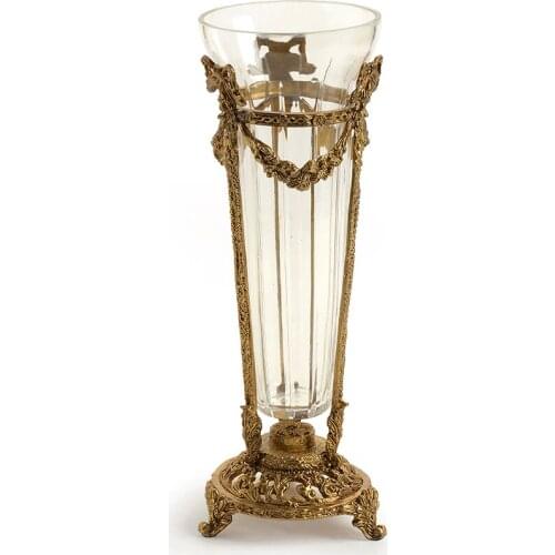 Luxury Copper European Style Vase Crystal Golden Vase Home Office Accessories Ornaments Table Transparent Vaas Home Decor EH50VA