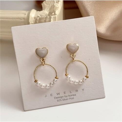 Korean Style Pink Heart Simple Small Round Circle Imitation Pearls Clip on Earrings No Piercing For Women Lady