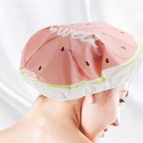 1pcs Random Color Waterproof Shower Cap PVC Thicken Cartoon Printing Bath Hat Elastic Bathing Cap Bathroom Accessories