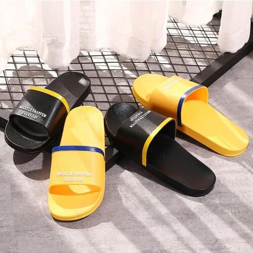 Summer Home Men Slippers Letter Grain Beach Sandals EVA Soft Non-slip Bathroom Slides Flip Flops Indoor Women Platform Slippers