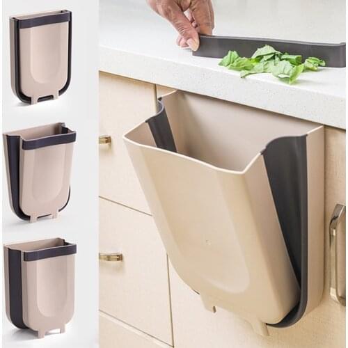Kitchen Foldin Hanging Trash Can Wall Mounted Folding Waste Bin Kitchen Cabinet Door Hanging Trash Bin Portable Car trash can