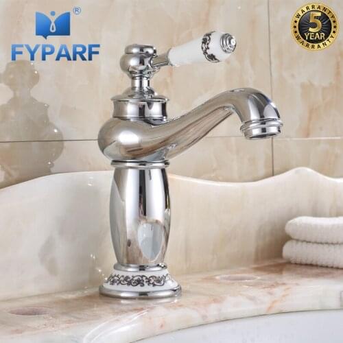 FYPARF Bathroom Faucet Deck Mounted Chrome Finish Single Handle Cold and Hot Water Taps Bathroom Mixer Basin Faucet Waterfall