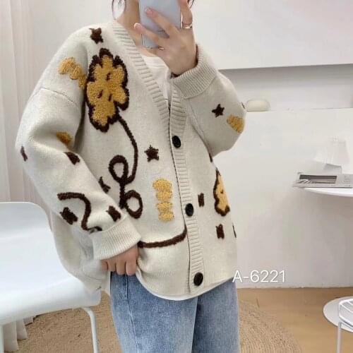 Printed Flower Sweat Female Autumn Clothes Korean WomenS Knitted Cardigan Sweater For Women Winter Clothing 2020 D0584