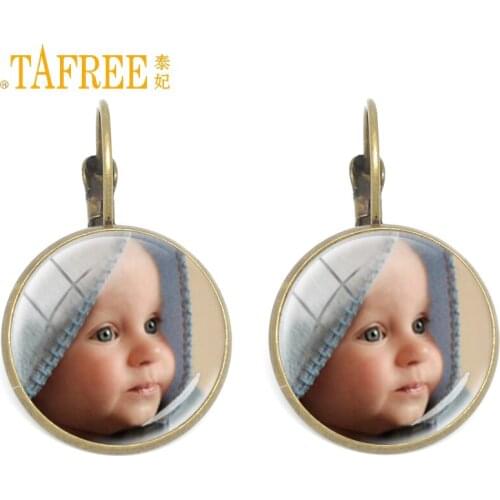 TAFREE Photo of Your Baby Mum of the Child Grandpa Parent Loving Gift Glass Gem Clip Earrings for Family gifts ES59