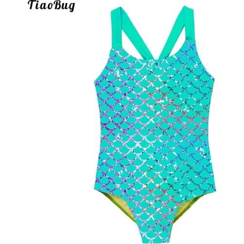TiaoBug Fashion Summer Girls Kids Sleeveless One-Piece Mermaid Swimsuit Bodysuit Wide Shoulder Straps Swimwear Beach Bikini