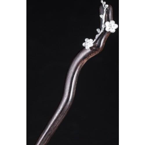 925 Sterling Silver Hair Pins Women Wood Floral Wedding Accessories Bride Jewelry Hair Stick Hanfu Traditional Chinese Hairpin