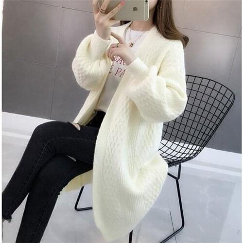 Knitted Cardigan Womens Wear Spring Autumn New Loose V-Neck Solid Color Lantern Sleeve Simple Ladies Korean Casual Sweater Coat