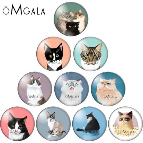 Cartoon Funny Cats 10pcs mixed 12mm/18mm/20mm/25mm Round photo glass cabochon demo flat back Making findings
