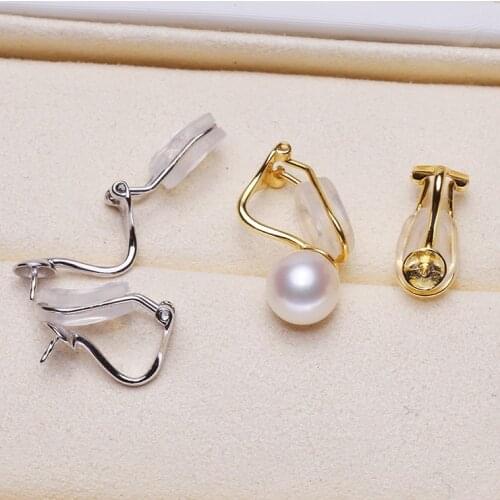 2 Color 925 Sterling Silver Pearl Earrings Clip Fashion Stud Earrings Findings Jewelry Parts Fittings Womens Accessories