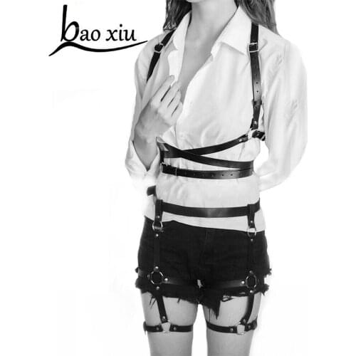 2021 Sexy Punk women Garters Leather belt Body Bondage Sculpting Harness Set Waist Belt Straps Corset Bra Suspenders Dress Belt