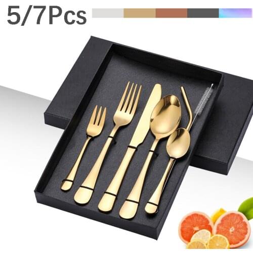 5/7Pcs Green Gold Cutlery Set Mirror Dinnenrware Set Stainless Steel Flatware Dinner Knife Fork Spoon Teaspoon for Home Decor