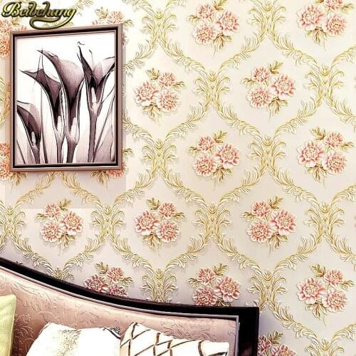 Beibehang Vintage European countryside floral Luxury Modern Wallpaper For Walls 3 D Bedroom Living Room pink 3Dwall paper rolls