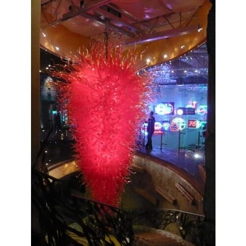Large Red Color Blown Glass Hotel Stair Chandelier Lighting