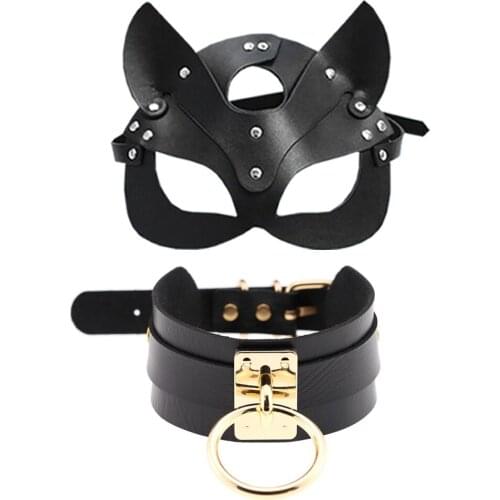 European and American punk masks and street fashion men and women exaggerated sexy neckline big O round metal BDSM tie collar