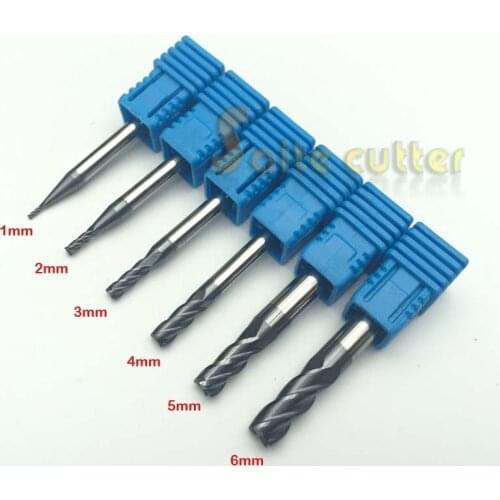 6pcs 4F Four Flute HRC55 Tungsten solid carbide NANO Coated CNC Router aluminum Steel End Mill milling cutter 1,2,3,4,5,6mm