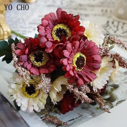 10 Heads Artificial Flowers Daisy Bouquet Silk Fake Gerbera Flores Bouquet for Home Wedding Room Bedside Decoration Faux Flowers