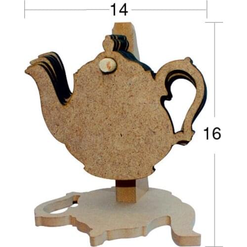 L255 Teapot Cup Six 6lı, Can Be Painted Mdf Coaster