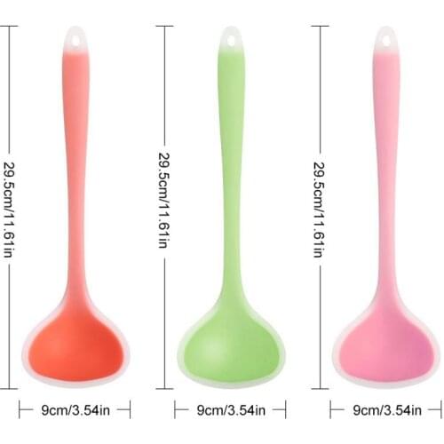 Food Grade Silicone Long-handled Rice Soup Spoon Kitchen Silicone Spoon Flatware Utensils Accessories Solid Color Kids Spoon