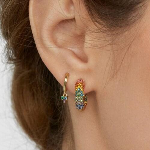 CUTE three stone dots dangle charm dangling earring paved colourful rainbow cz trendy dainty women girl sweet lovely jewelry