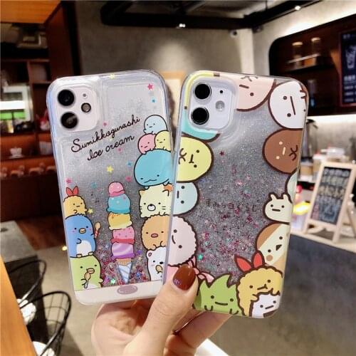 Cute cartoon Sumikko Gurashi quicksand phone case for iPhone 12 12Mini 11 Pro Max SE XR XS 7 8 Plus glitter dynamic liquid cover