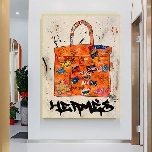 Fashion Handle Handbag Art Canvas Painting Street Graffiti Art Posters and Prints Modern Wall Picture Living Room Home Decor
