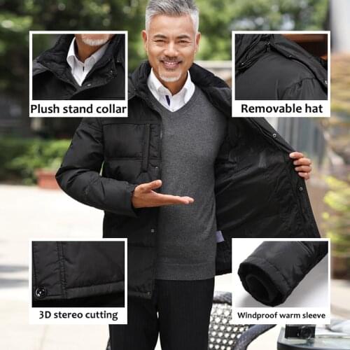 Fashion Warm Thick 90% Duck Down Winter men Jacket Men Coat Detachable Hooded Middle-aged Mens Parka Coat Men Windproof Parka