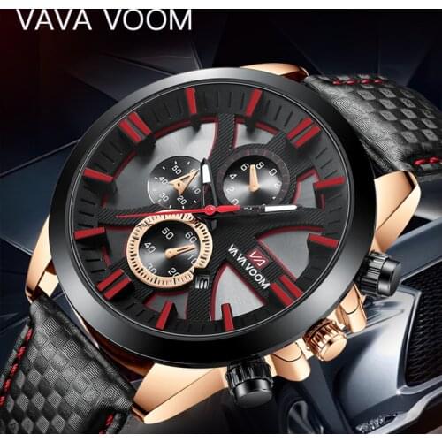 Fashion VAVA VOOM Men Watche Luxury Brand High Quality Leather Business Quartz Watch Men Waterproof Watch Relogios Masculino