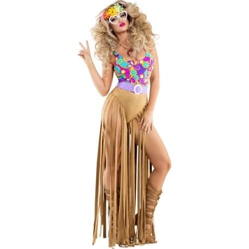 Mens Hippie Hippy Fancy Dress Costume 60s 70s Groovy Flower Power Outfit M XL MS4121