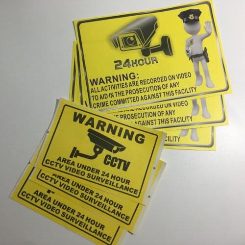 3+3 Pcs Warning Stickers Surveillance Security Camera Alarm Sticker Warning Decal Signs, Waterproof Warning Tape