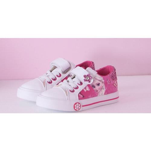 2021 Disney Spring New Girls Shoes Children White Shoes Frozen Elsa Princess Shoes Girls Microfiber Leather Casual Sneakers