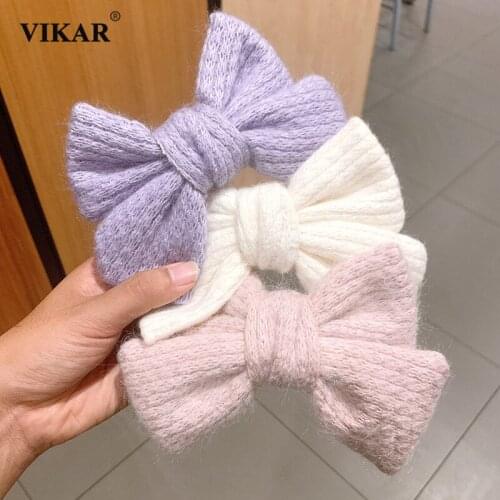 New Women Winter Wool Knitting Hairpins Gilrs Elegant Big Bows Hair Clip Barrettes Hair Ornament Fashion Hair Accessories Vikar