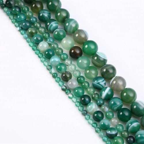 Wholesale Natural Stone Green Stripe Agates Beads Loose Beads for Jewelry Making 4-12mm Necklace Bracelet DIY