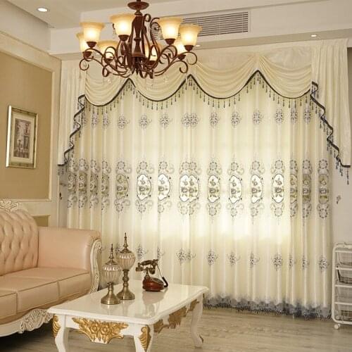 High-grade European Hollow Embroidery Semi-shading Curtains for Living Dining Room Bedroom