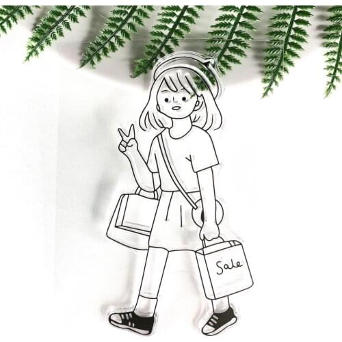 10*13.5 Shopping Girl Transparent Clear Stamps Seal for DIY Scrapbooking Photo Album Decorative Clear Stamp Sheet