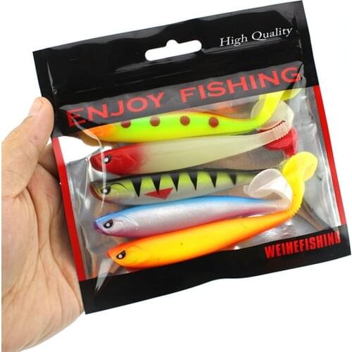 5pcs Artificial Soft Fishing Lures Baits T Tail 3D Eyes Groove Vivid Fish Baits Accessories peche