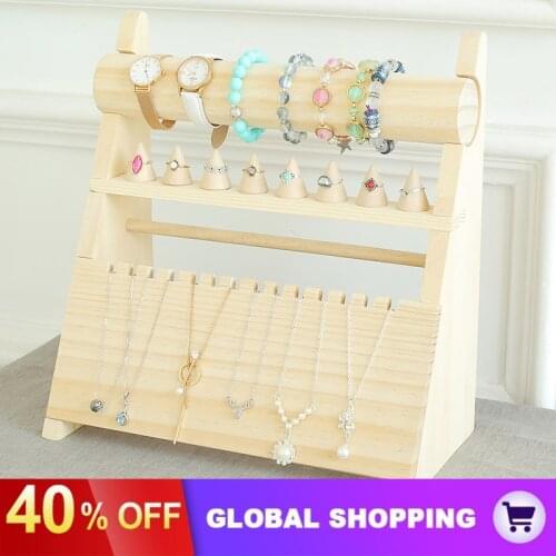 Solid Wood Jewelry Rack Hanging Necklace Bracelet Jewelry Rack Ring Storage Rack Counter Display Jewelry Display Props