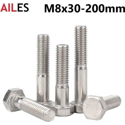 M8 External Hexagon Head Screws with Half Thread 8mm x 30 35 100 130 140 150 200mm Half Tooth Hexagon Bolt 304 Stainless Steel